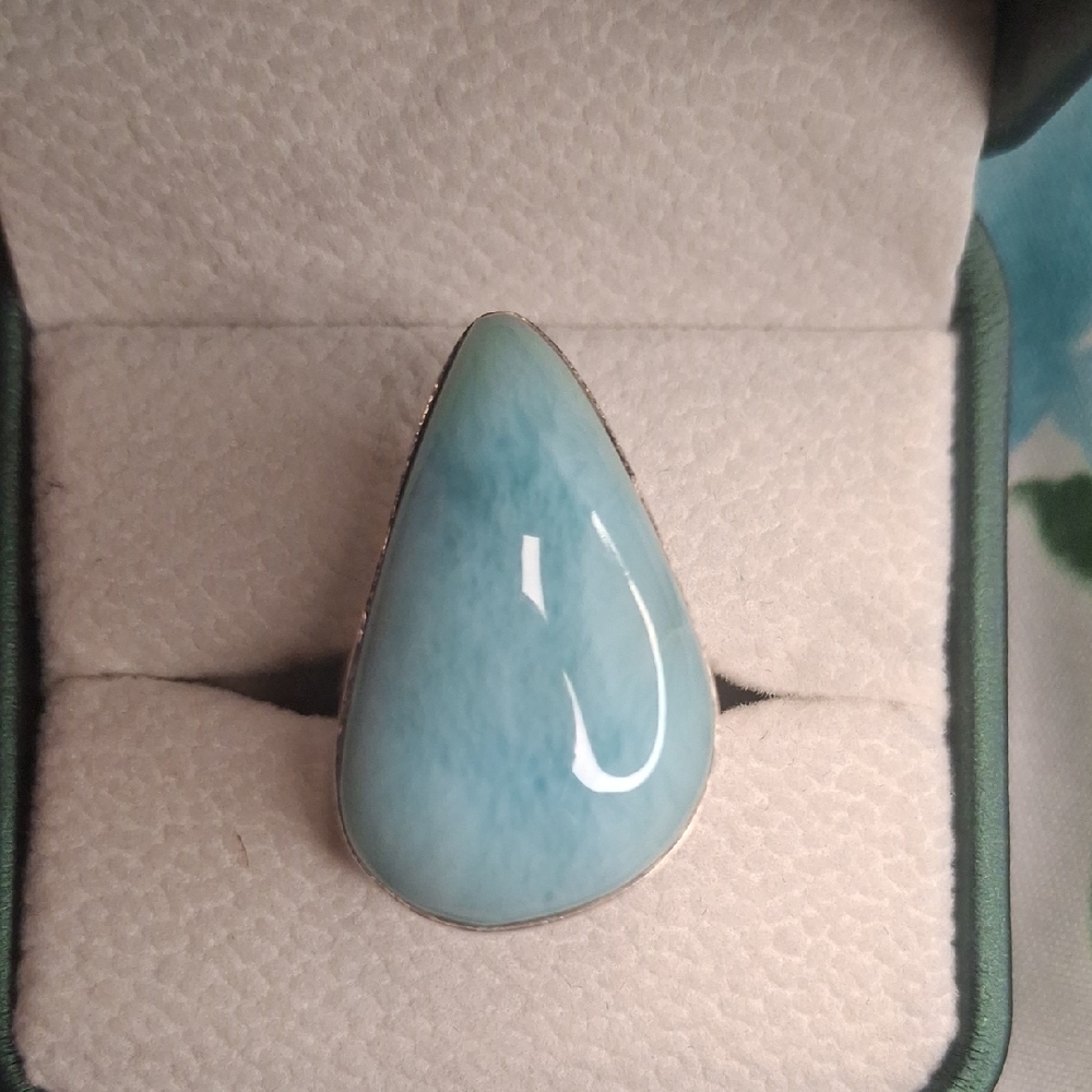 LARIMAR Teardrop Blue Gemstone Ring - Silver Setting